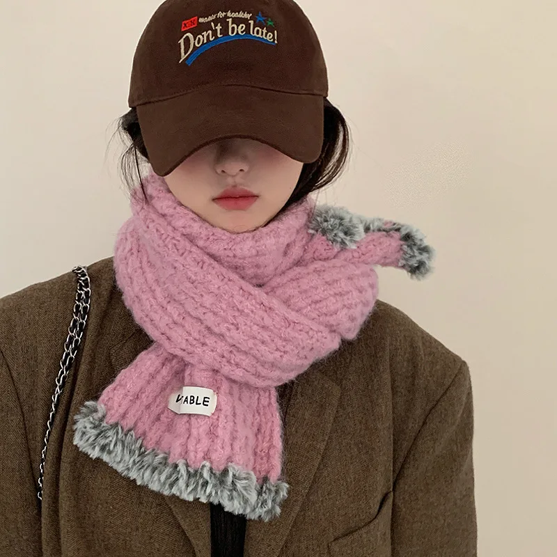 

Корейские шарфы для женщин осень-зима утолщенный теплый шерстяной вязаный шарф однотонный теплый шейный уличный ветрозащитный слюнявчик для верховой езды