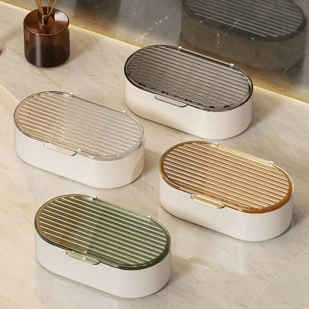 

Plastic Light Luxury Double Drain Soap Box Dustproof Hollow Drain Soap Holder Waterproof Perforation-free Soap Dish Countertop