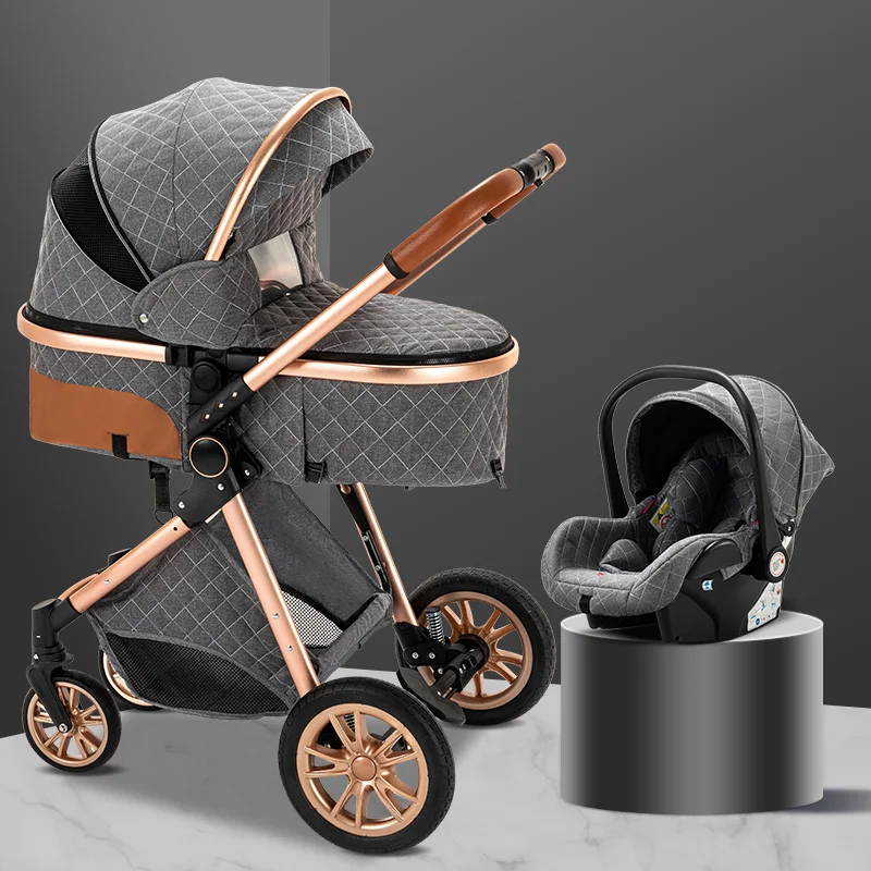 Luxury Baby Stroller 3 in 1 Travel Baby Carriage Portable Folding Prams  Aluminum Frame High Landscape Car for Newborn Babyboomer