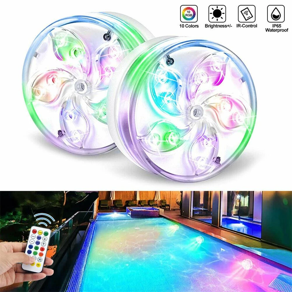 2pcs LED Pool Lights Magnetic Underwater Remote Waterproof Diving Lights Submersible Swimming PoolLight submersible pool lights