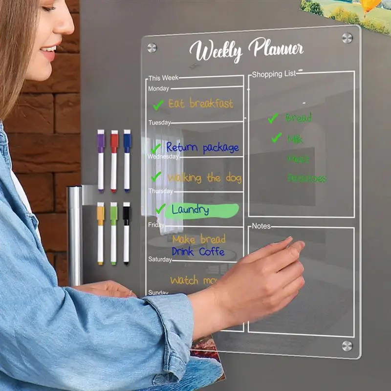 Fridge Magnet Calendar Whiteboard Board Weekly Planner Reusable Dry Erase Board Schedule Transparent Fridge Message Menu Gadgets magnetic monthly weekly planner calendar table dry erase whiteboard schedules fridge message board 2021 new white color