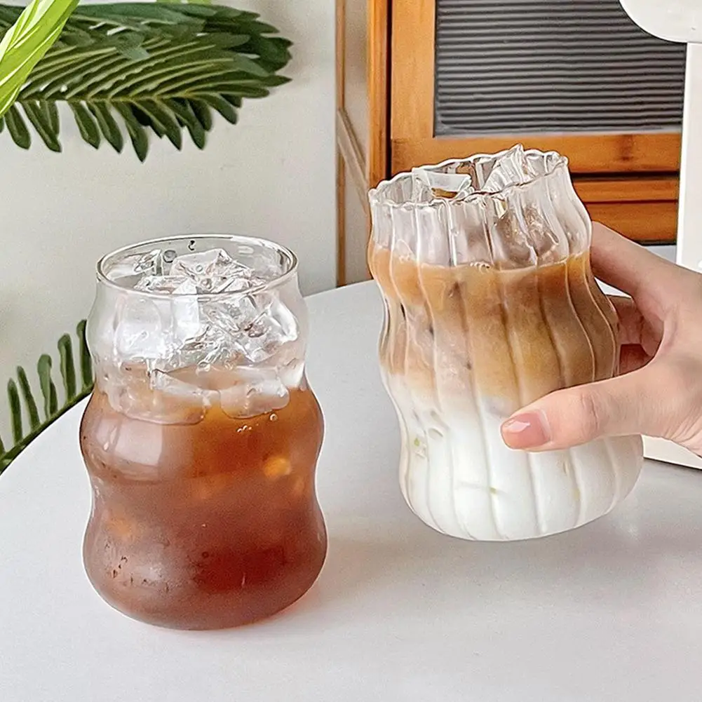 Stripe Cup Chubby Cold Drink Cup Milk Tea Glass Wine Glasses Cloud Coffee Milk Juice High Borosilicate Glass Mug glass cup,heat resistant coffee glass cup,heat resistant glass cup,glass water cup