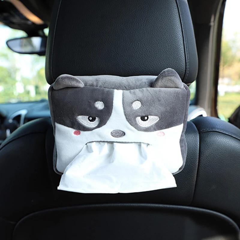 Cartoon tissue box Holder Cute Short Plush Tissue Boxes Bracket Auto Armrest Box Car Seat Back Car Decorations Holder