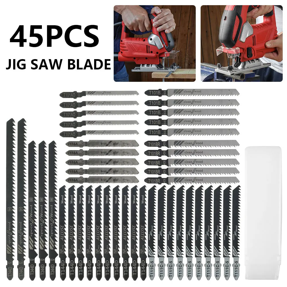 

45pcs Universal Jig Saw Blade Set HCS High Carbon Steel Assorted Blades Fast Cut Down Jig Saw Blade Wood Plastic Metal Jig Saw