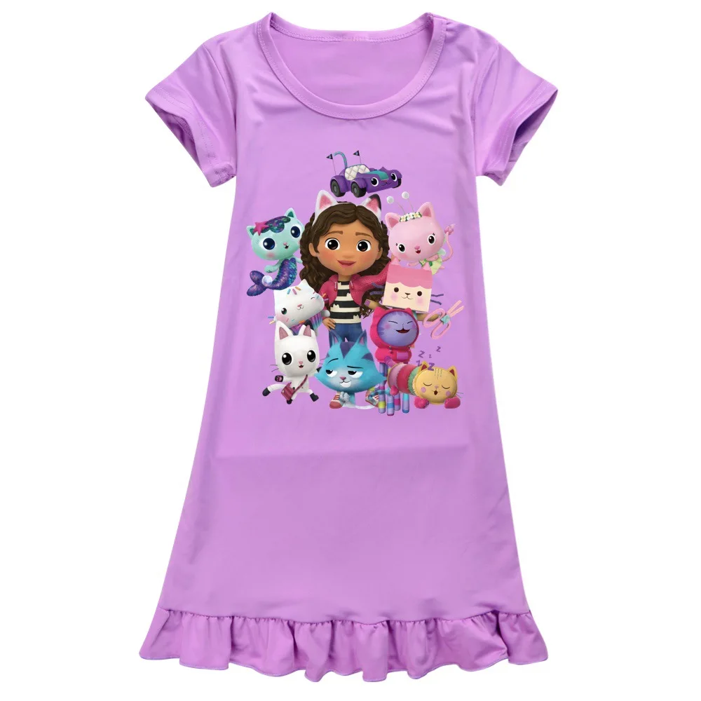 Gabbys Dollhouse Children Clothes Kids Summer Pajamas Dress Baby Girls Short Sleeve Nightgown Cartoon Gabby Cats Sleep Wear images - 6