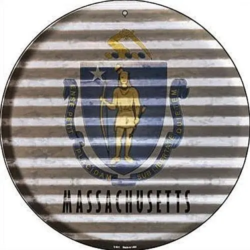 

MA Massachusetts State Flag 12" Round Metal Sign Patriotic Decor Corrugated Look