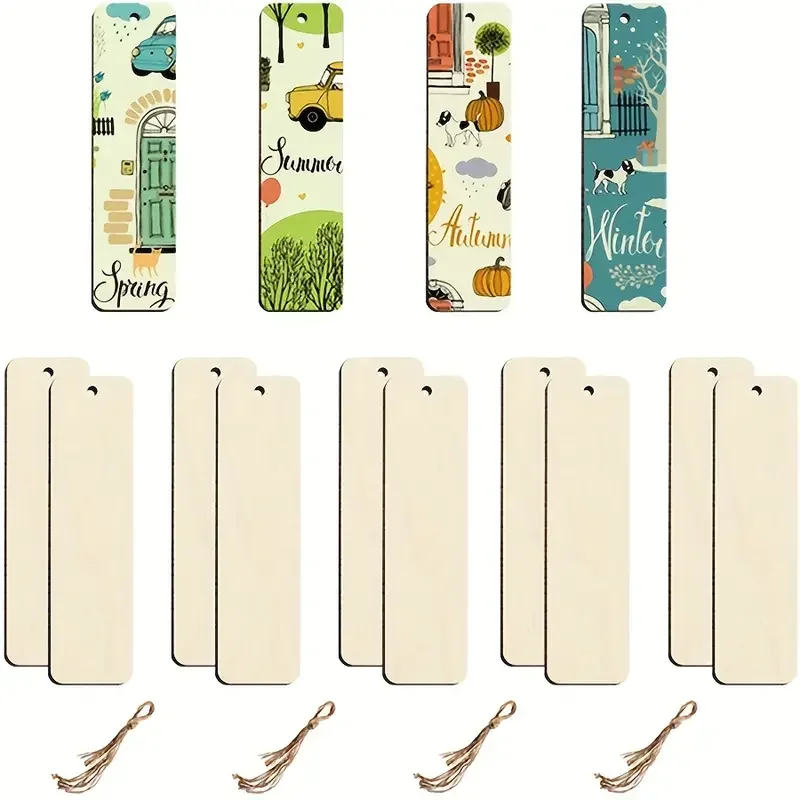 Wooden Bookmark Wooden Blank Hearts DIY Unfinished Hanging Tag Holes and Rope Wedding Birthday Party Decorations