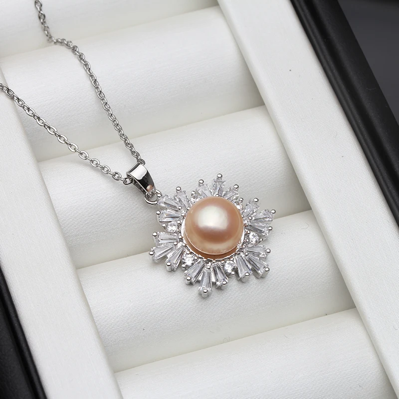 Silver Pendant Necklace Wedding Natural Pearl Women Bohemian White Black Trendy Zirconia S925 Sterling Birthday Gift