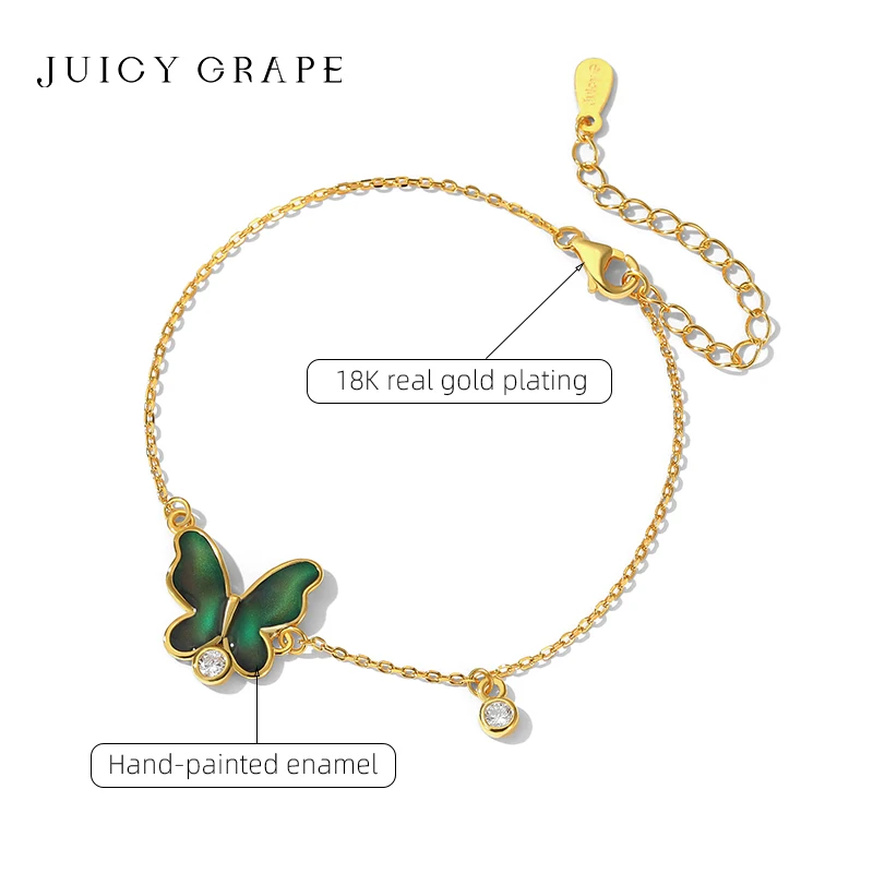 JUICY GRAPE Enamel Butterfly Bracelet Female Simple Fashion Light Luxury Temperament Jewelry For Girlfriends Holiday Gift