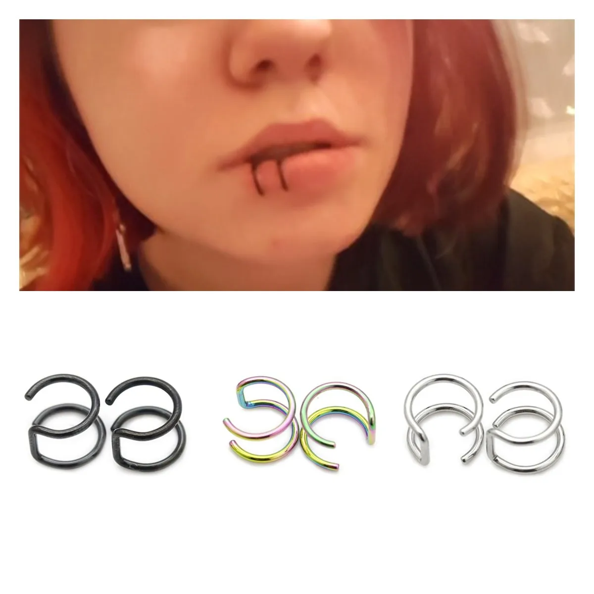 Women Lips Rings 2pcs Piercing Jewelry