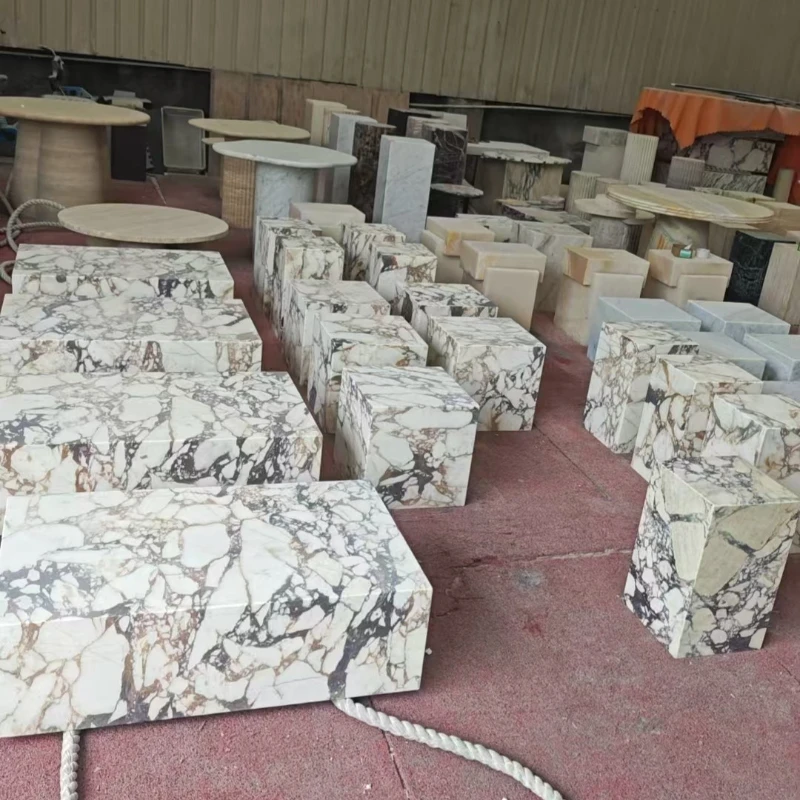 3 Sizes Luxury Natural Marble Calacatta Viola Villa Stone Coffee Table Column Art Square Side Tea Desk