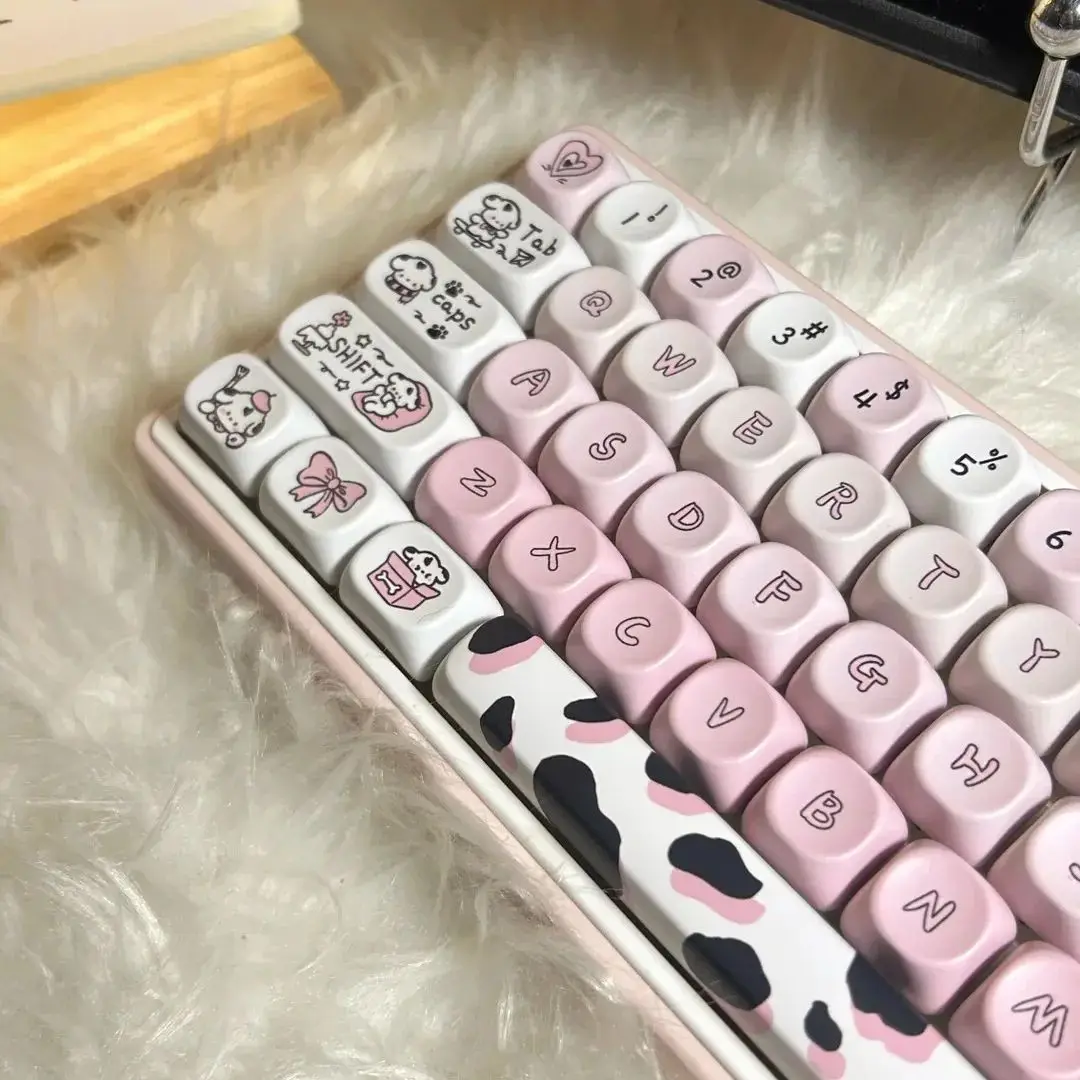 Manchado Puppy Moon Keycap Teclado tipo de Sublimação Faça Você Mesmo Teclado Mecânico Lua Rosa Layout 75 87 98 Branco - Imagem 2