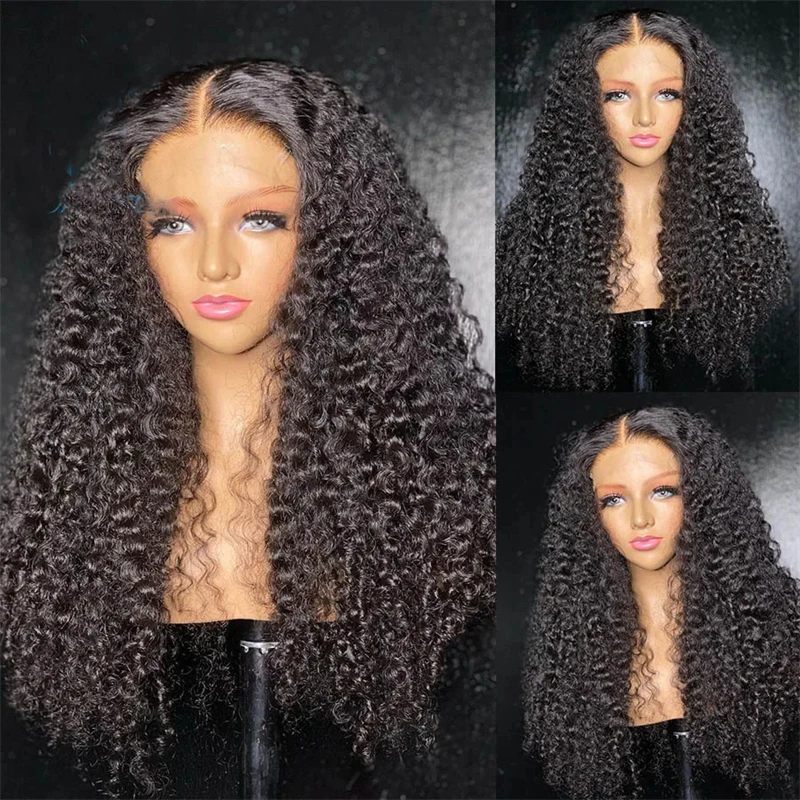 

26Inches 180% Density Black Soft Glueless Long Preplucked Kinky Curly Lace Front Wig For Black Women With BabyHair Daily