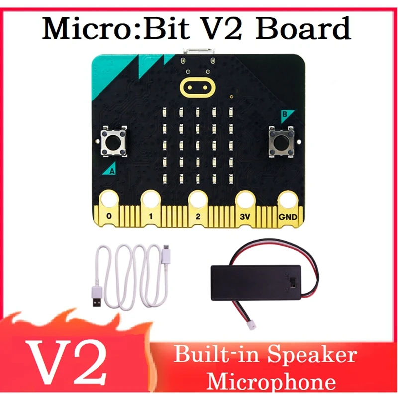 

BBC Micro:Bit V2 Kit Built-In Speaker Microphone Touch Sensitive Programmable Development Board+Battery Box DIY Project