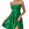 Bohemian Beach Sundress Women Sexy Sleeveless Backless Big Swing Mini Dress Solid Spaghetti Strap Ruffles Dresses Vestidos 5