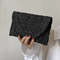 Fashionable Corn Husk Straw Bags Hand-woven Women Clutch Envelope Handbag Long Purse For Female Summer Beach Bag bolsa 2024 - Image 3