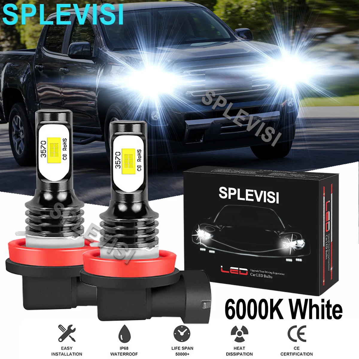 

2x70W White Car LED Headlight Low Beam Bulbs 6000K Fit For GMC Terrain 2010-2015 GMC Yukon XL 2015-2019 GMC Canyon 2015-2018