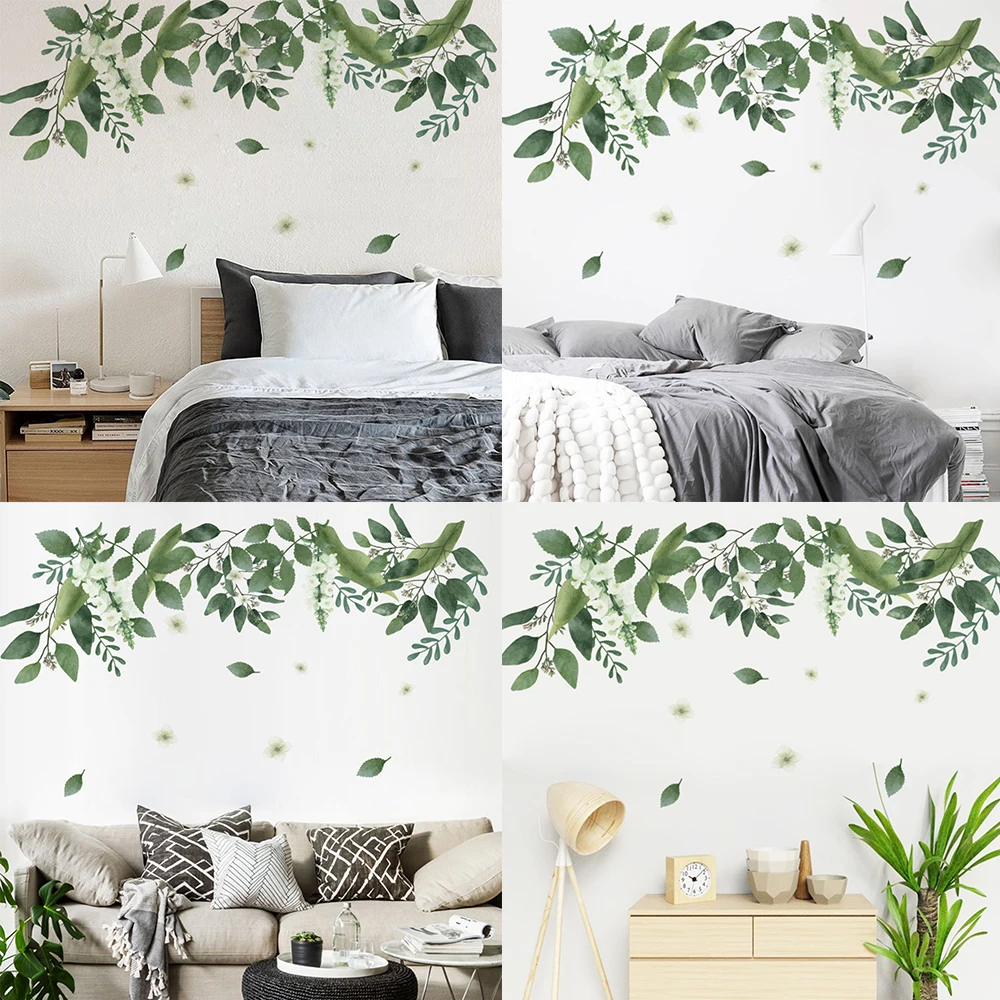 

Tropical Plants Green Leaves Wall Stickers Bedroom Living Room Office Cafe Kids Room PVC Wall Decals Moisture-proof Art Murals
