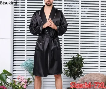 2025 Pigiama sottile estivo da uomo Vestaglie Homewear da uomo Manica lunga Kimono Accappatoio Nero Raso di seta Indumenti da notte Maschile Salotto da notte 1