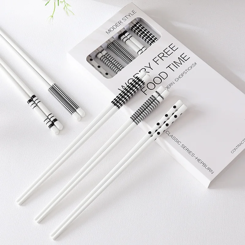 5pcs Hepburn Style Ceramic Chopsticks High Temperature Resistance Bone Porcelain Long Sushi Household Chopsticks Mould Proof