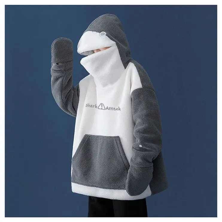Cute Bear Hoodies Women Autumn Winter Clothes Imitation Lambs Wool Hooded Tops Streetwear BF Oversized Sweatshirt  2022 New