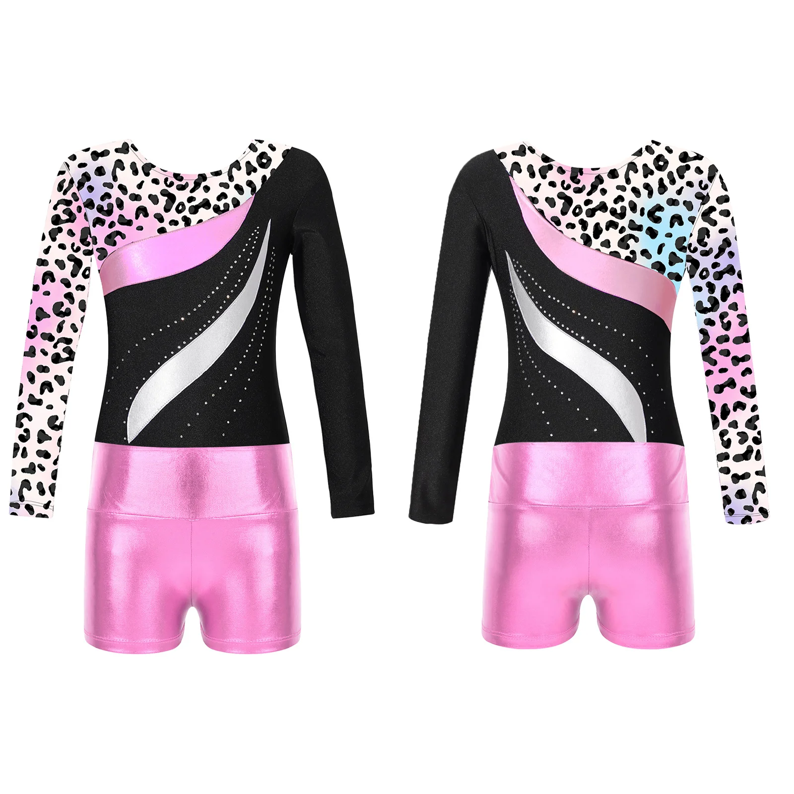 Kinder Mädchen Ballett Tanz Gymnastik Trikot Ärmelloser Body mit Shorts Skating Bühnenauftritt Tanzbekleidung Bademode Sportbekleidung – Detail 24