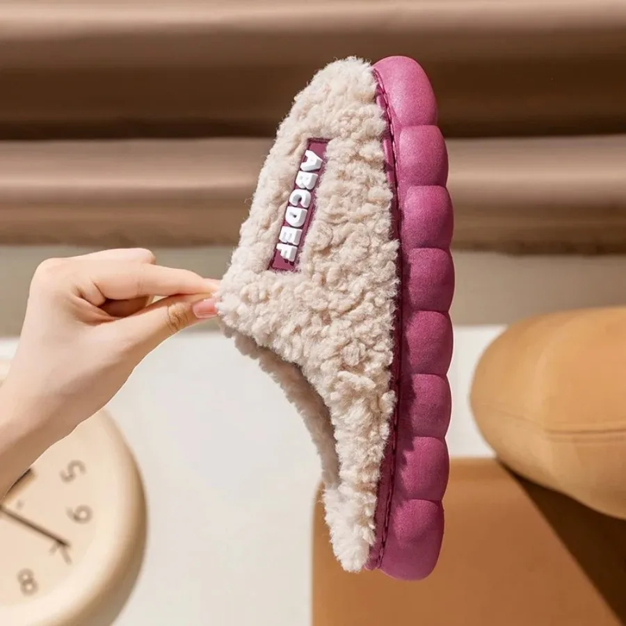 Autumn Winter Plush Warm Women Cotton Slippers Indoor Home Casual Toe Wrap Fluffy Slides Men Anti Slip Thick Platform Soft Shoes 3