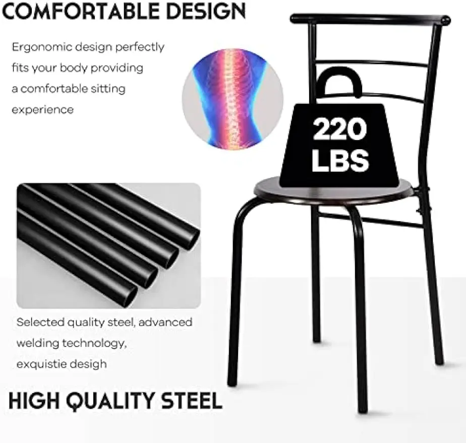 3-Piece Dining Table and Chair Set, Bistro Table Set of 2 for Kitchen Dining Room Bar Breakfast Compact Space Metal