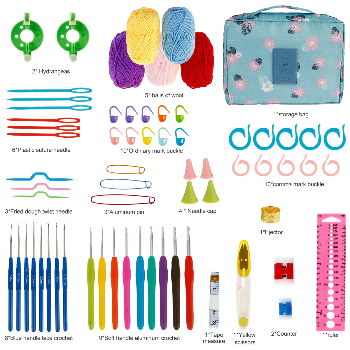 132Pcs Practical Crochet Hook Set Complete Crochet Kits for Beginners Hand Knitting Needles Tools Ball Markers With Bag