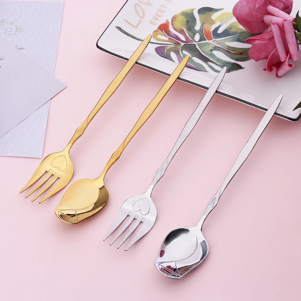 Stainless Steel Spoon Long Handle Stainless Steel Coffee Spoons Rose Stirring Spoon Teas Coffee Flower Shaped Spoons For Picnic Stirring Kitchen Tool