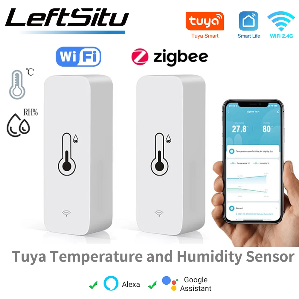 Tuya WiFi Zigbee อุณหภูมิความชื้นเซนเซอร์สมาร์ทโฮมในร่มเครื่องวัดความชื้น APP การตรวจสอบทํางานร่วมกับ Google Home SmartLife Alexa 1