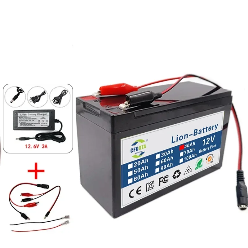 Nuovo pacco batterie al litio da 12V 40Ah, batterie al litio ferro fosfato con BMS integrato per imbarcazioni solari + caricabatterie da 12.6V - immagine 3