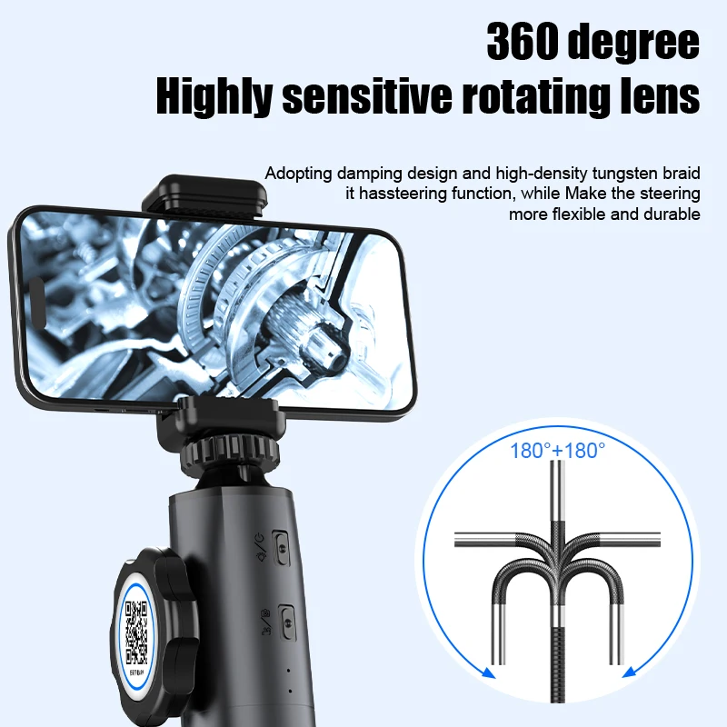 WDLUCKY 양방향 관절 내시경 산업용 내시경, 3.9mm 6.3mm IP67 스네이크 카메라, PC IOS 안드로이드 용 조명 포함