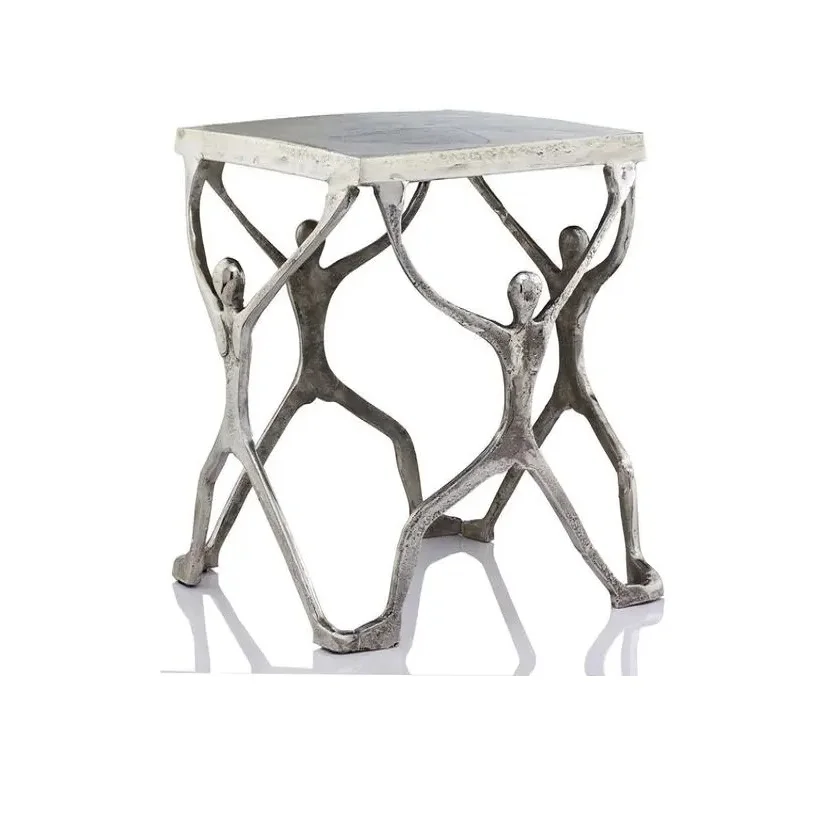 hot sale aluminum human being base square End Table with Intricate Design silver Color Modern Glam Round Metal Coffee Table