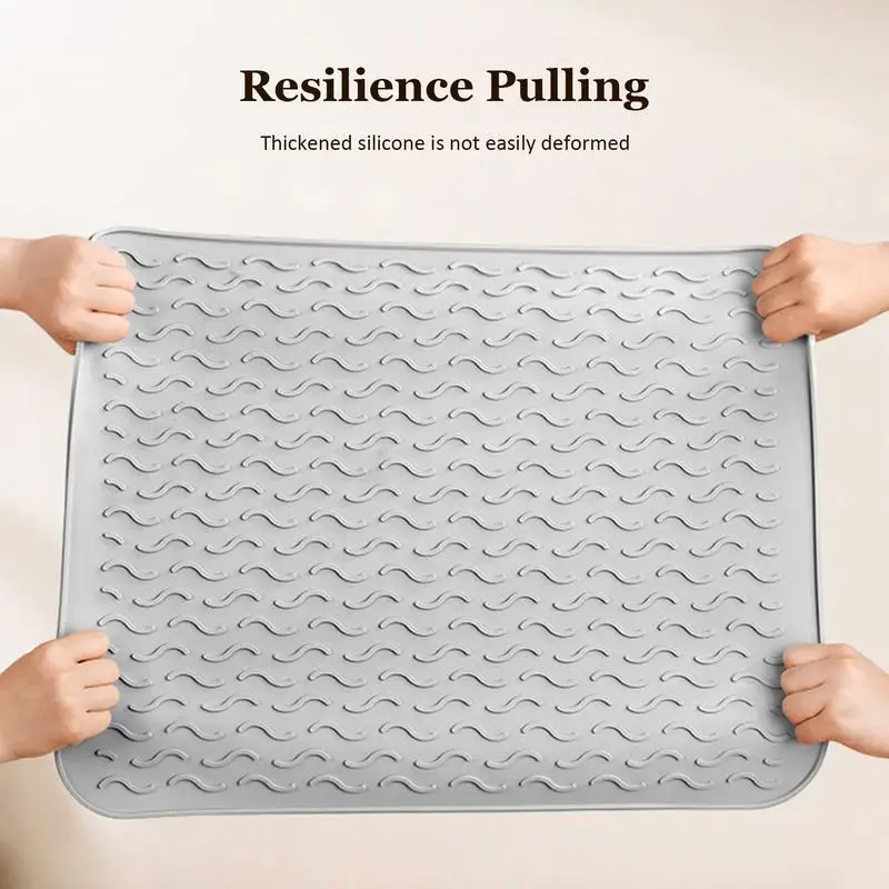 Silicone Dish Drying Mat  40x30cm Heat Resistant Foldable Non-Slip Dish Draining Mat Kitchen Countertop Drip Tray Sink Pad