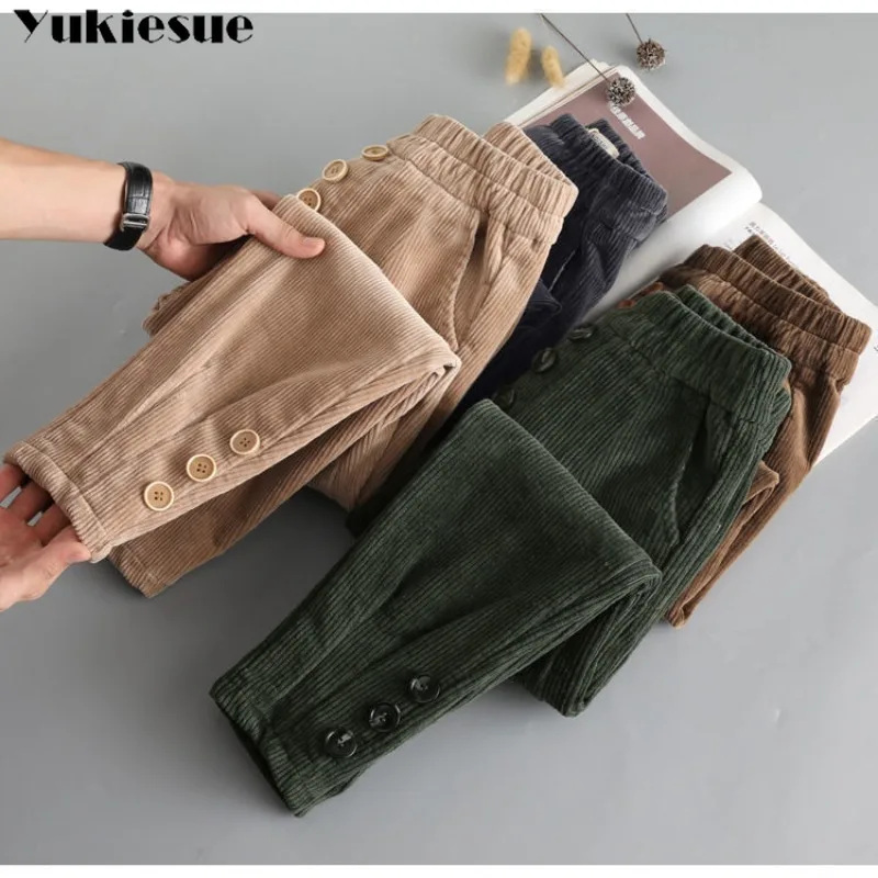 

New Fashion Autumn Winter Add Velvet Corduroy Harem Pants Women Thicken Warm baggy relaxed Casual Streetwear Trousers Ladies