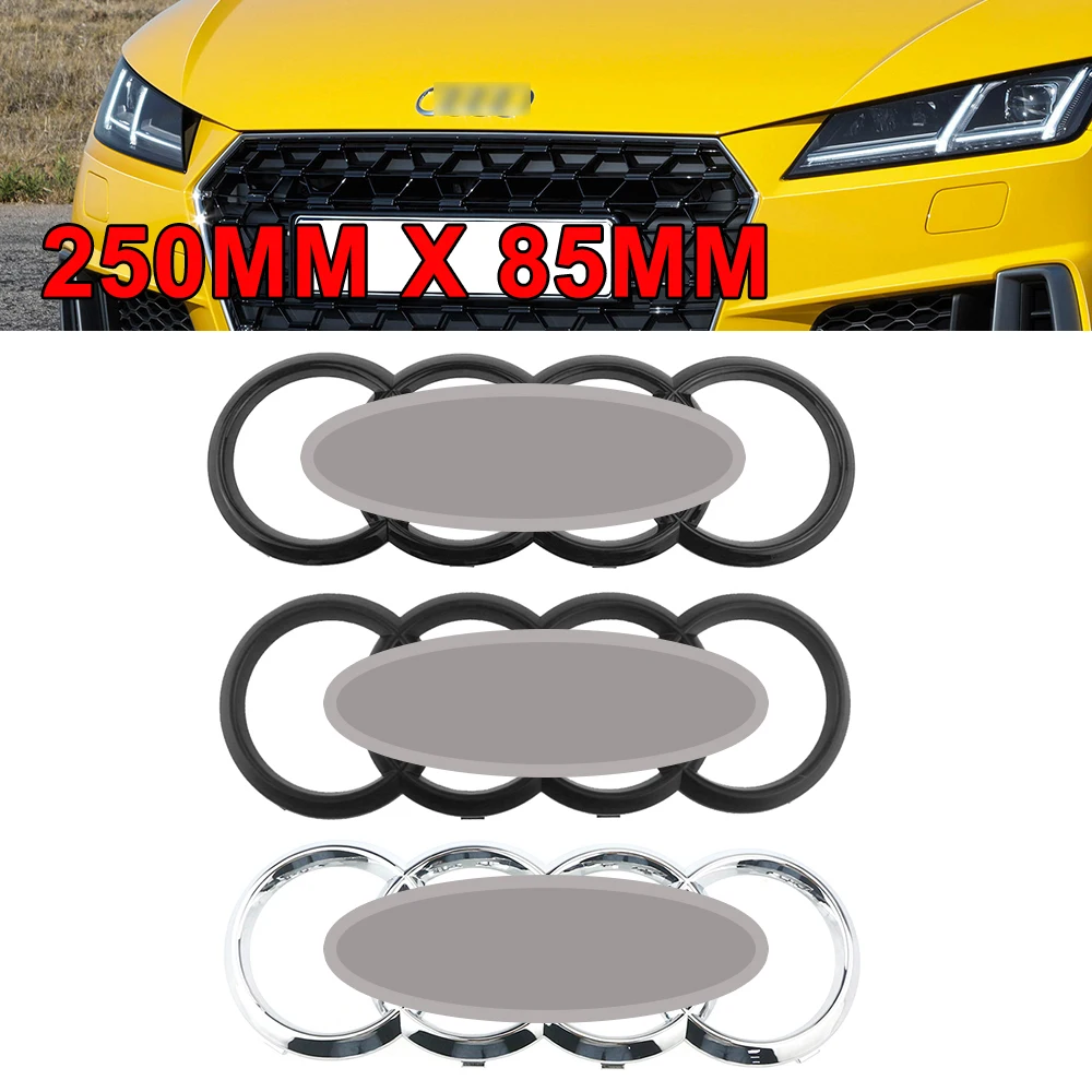 250*85Mm Nero Argento Cofano Anteriore Auto 4 Anello Logo Emblema Anteriore Cofano Distintivo Per Audi Tt Accessori Per Lo Styling Dell'Auto