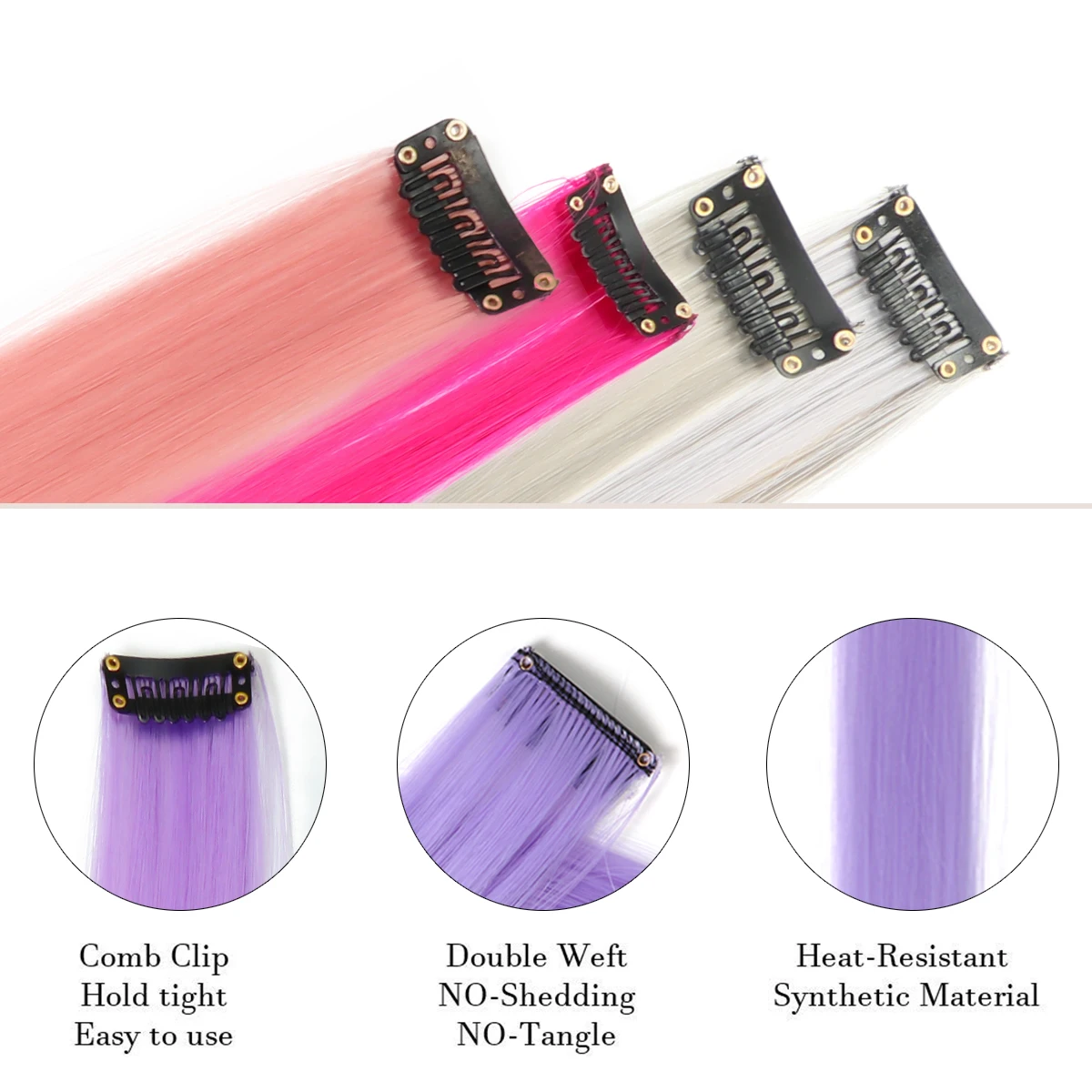 Colored Hair Extensions Lilac color Clip in Hair Extension 12 PCS Highlight Colorful Piece Straight Synthetic Hairpieces hair extensions