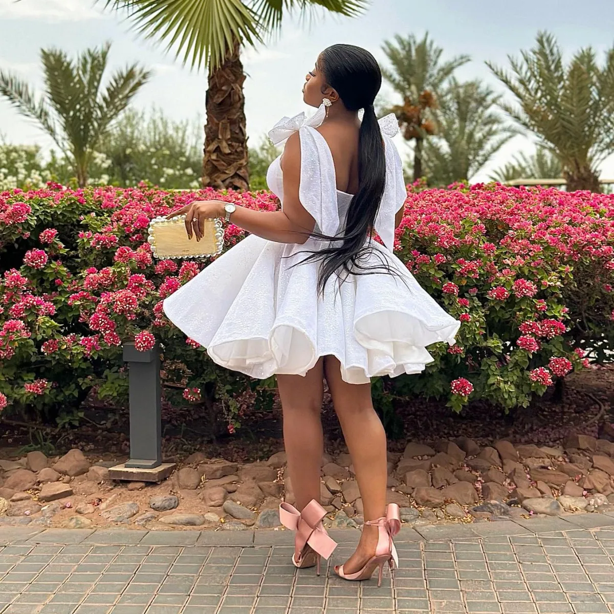 Shoulder Bows Mini Cocktail Dresses With Spaghetti Straps A Line Lace Sequined Party Birthday Dress Black Girls Prom Gowns