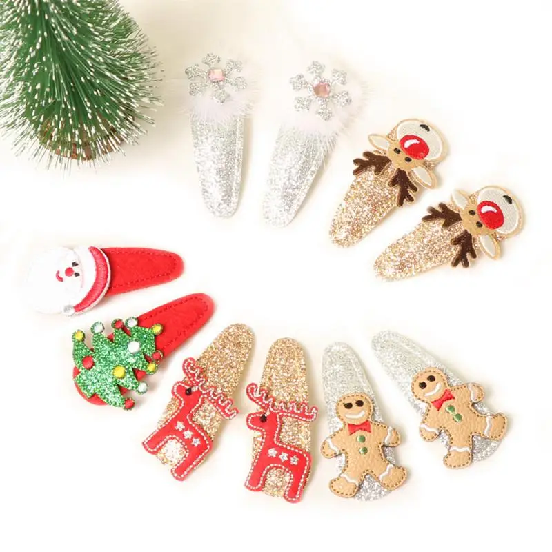 Christmas Hair Clips For Kids Girls Printing Bow Hairpins Sparkly Santa Claus Xmas Socks Barrettes Party Hair Accessories