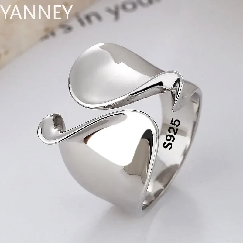 Anelli in argento sterling 925 Coppia di donne Minimalista fatto a mano Semplice Grande anello aperto Festa Prevenire l'allergia Gioielli Regali di festa