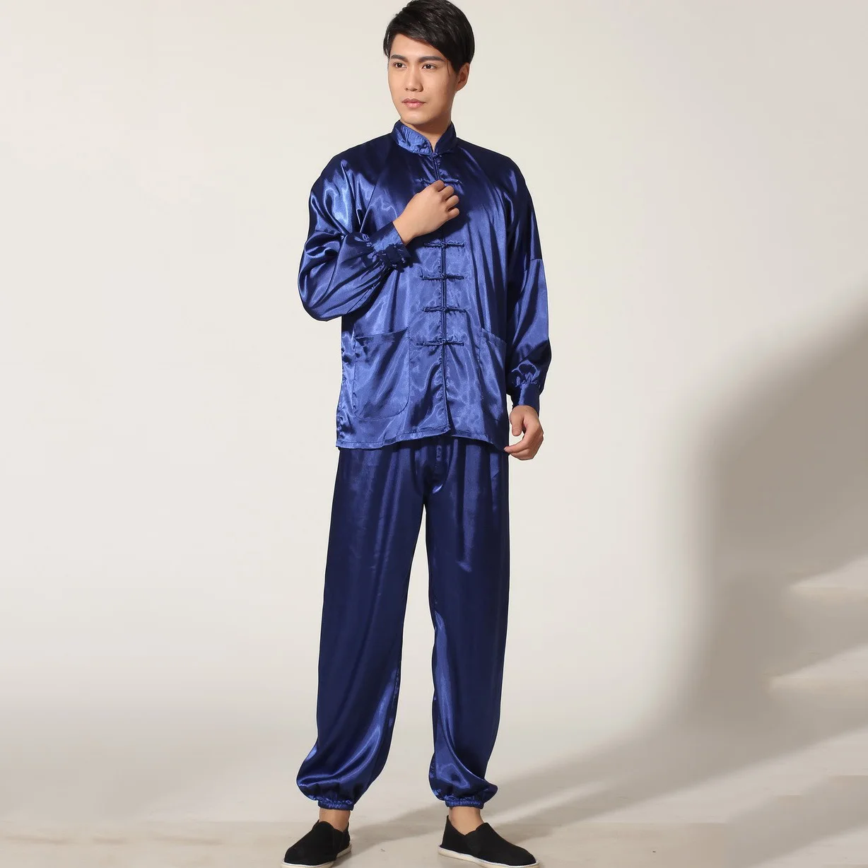 Gold Chinese Men's Satin Rayon Kung Fu Suit Vintage Tai Chi Sets Wu Shu Uniform Long Sleeve Clothing S M L XL XXL MS019 tai chi clothing chinese traditional costume chinese men hanfu top
