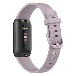 Engraved Floral Soft TPU Bracelet Wristband - Fitbit inspire (Taro puree purple)