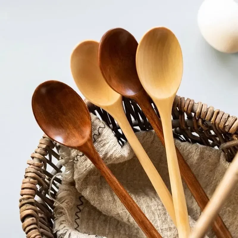 Nanmu Wooden Spoon Set Japanese Style Spoon Utensils for Kitchen Tableware Cutlery Set Festival Kitchen Dinnerware Gift 5pcs 6pcs wooden cooking spoon