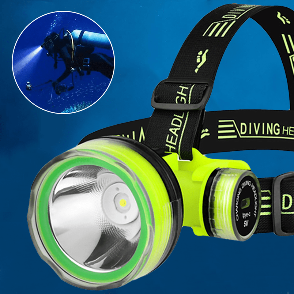 1 Piece Bright Diving Headlight, Underwater Head Flashlight, Diver Submarine Headlight, Scuba Safety Light, USB Charging