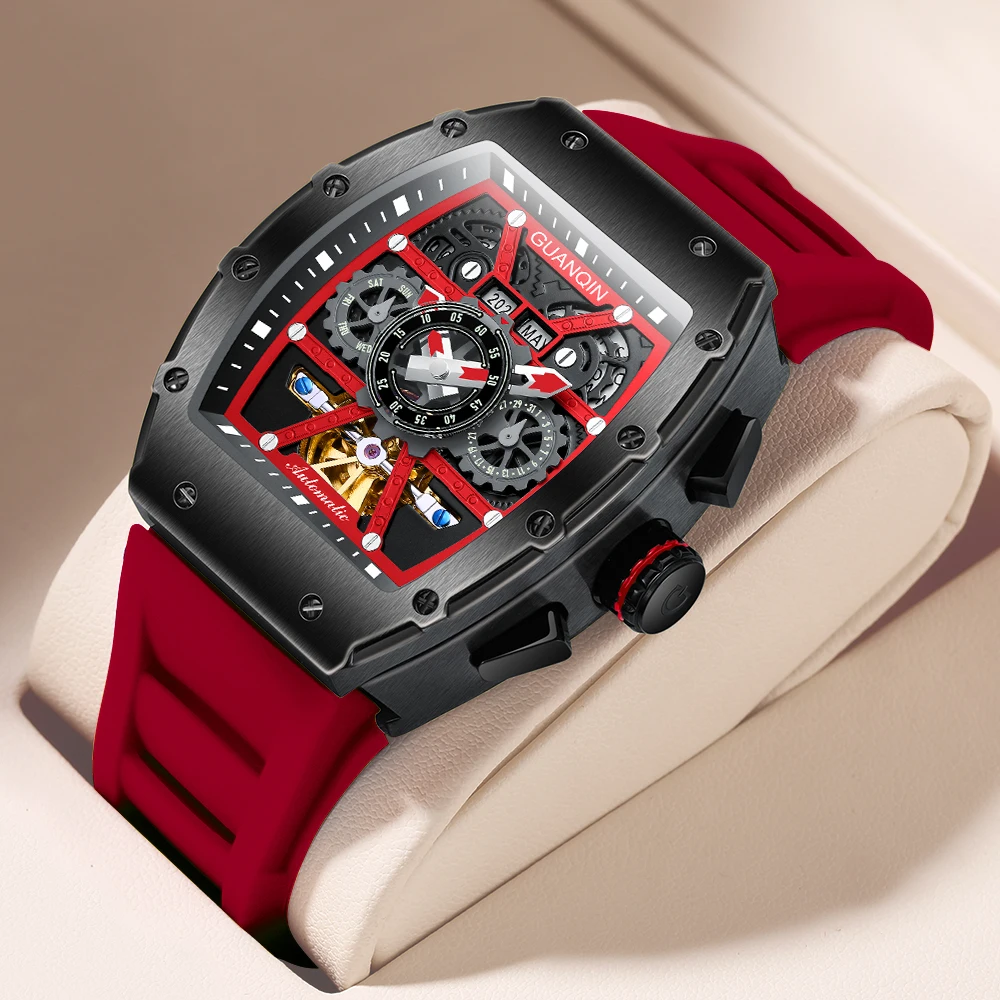 GUANQIN Fashion Business Mens Watch Automatic Mechanical Automatic Watch Bracelet Accessories Stainless Steel Waterproof Clock