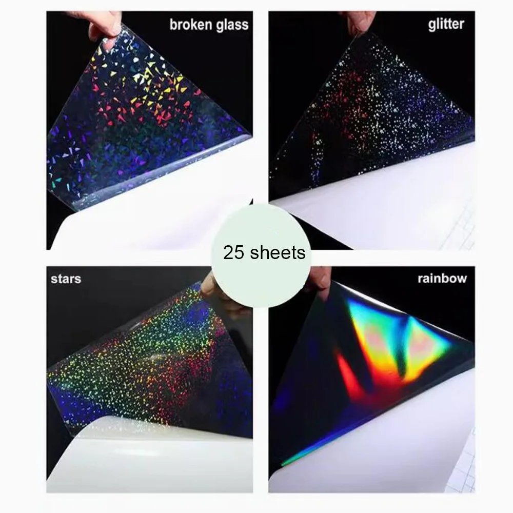 Lamination Film 25 Sheets Bopp Transparent Self-adhesive A4 210x297mm Holographic Laser Laminating Film Manual DIY Waterproof Photo