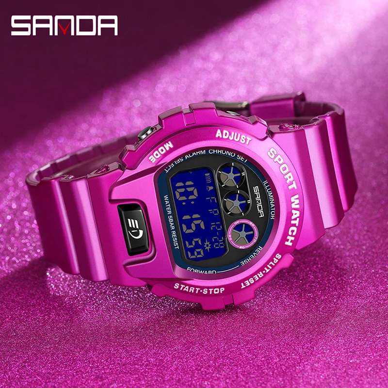 SANDA Luxury Personality Mens Electronic Watches HD LED Digital Display Multifunctional Alarm Clock Military Watch For Men Reloj