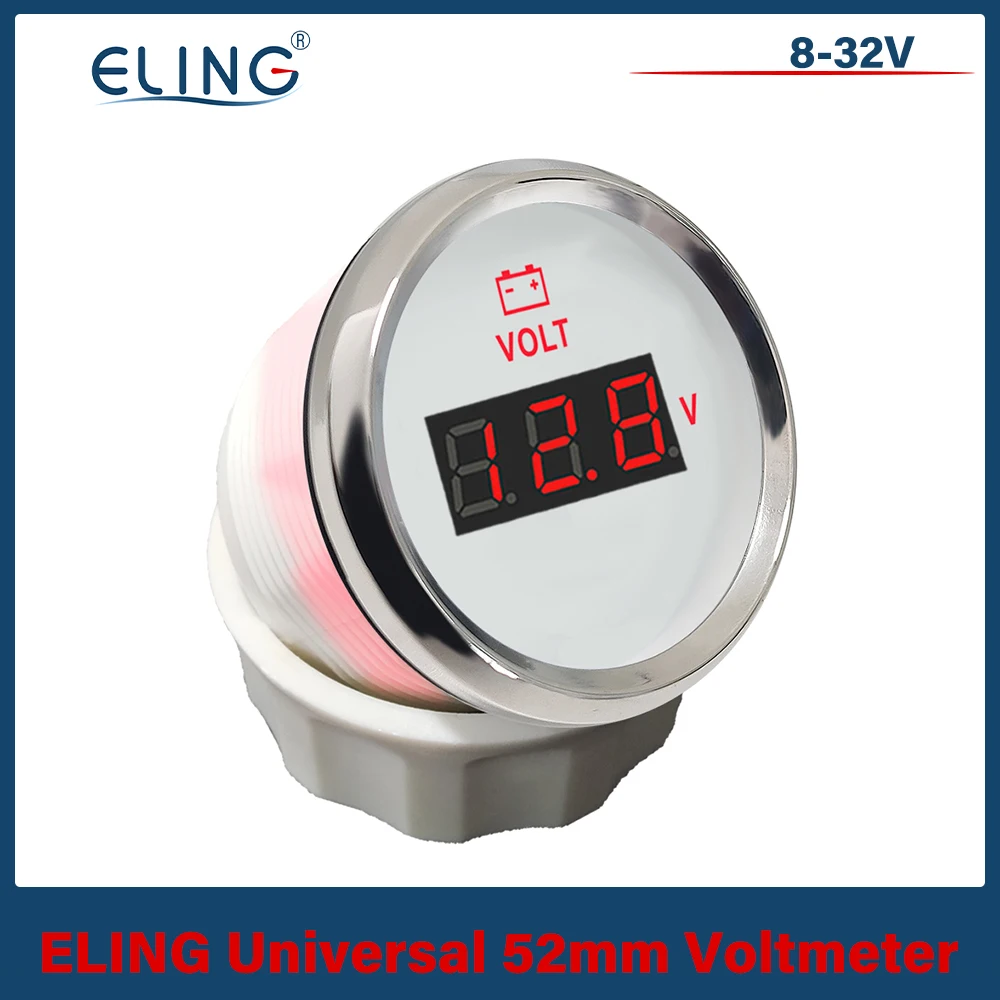 

ELING Waterproof 52mm Universal Voltmeter Volt Gauge Meter 8-16V/16-32V with Red Backlight For Boat Automobile Motor Yacht