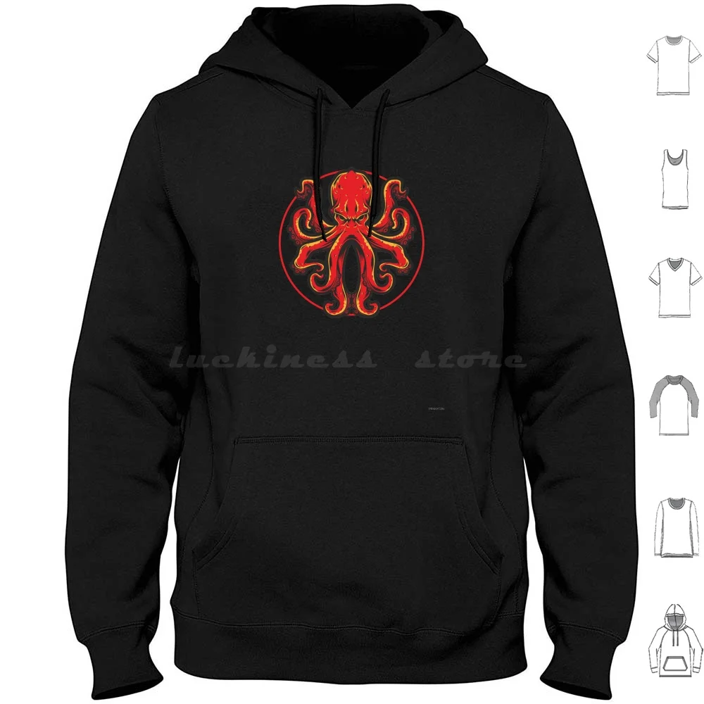 Red Octopus Felpe Con Cappuccio Manica Lunga Tentacoli Di Polpo Ocean Sea Squid Funny Animal Cute Fish Kraken Sea Life Tentacolo